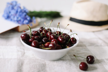 fresh sweet cherries on the table