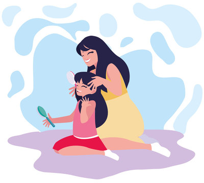Mother and daughter playing design
