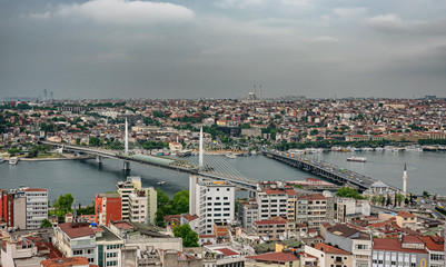 Fototapeta na wymiar The Golden Horn and bridges in Istanbul seen from above, Turkey