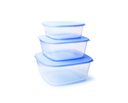 Plastic food storage containers isolated on white background