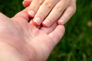 Man and Women Hand Holding , Donation Concept