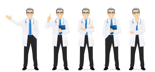 Male doctor set in different poses isolated vector illustartion