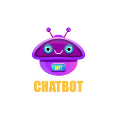 cute chatbot character isolated on white background. Vector Funny robot assistant, chatter bot, helper chatbot logo or label