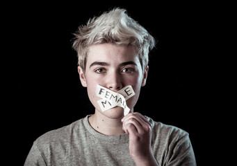 Conceptual image of transgender teenager breaking his silence about his Gender identity