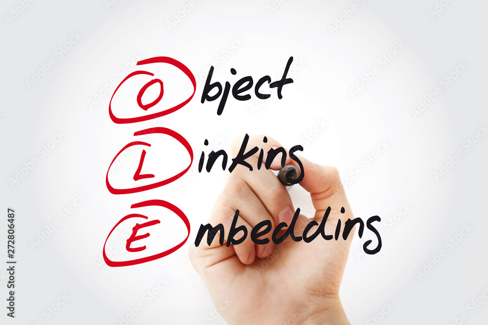 Poster hand writing ole object linking and embedding with marker, acronym business concept
