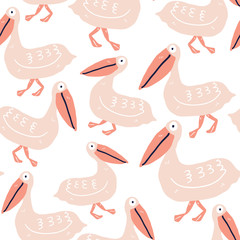seamless pattern with hand drawn cute pelicans
