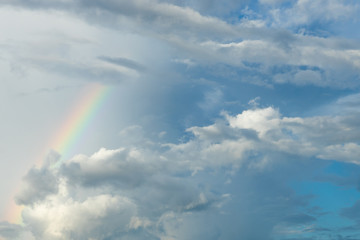 Naklejka na ściany i meble Blue sky and white cloud with rainbow