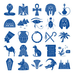 Egypt silhouette icons set in flat style - obrazy, fototapety, plakaty