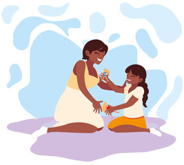 Mother and daughter playing design