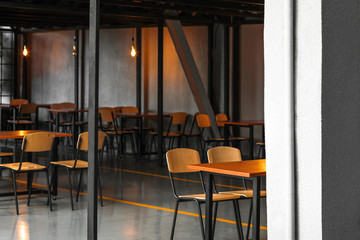 Interior of modern cafe in big business center