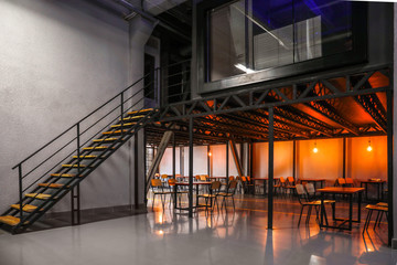 Interior of modern cafe in big business center