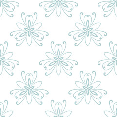 Floral vector ornament. Seamless abstract classic background with flowers. Light blue pattern with repeating floral elements. Ornament for fabric, wallpaper and packaging