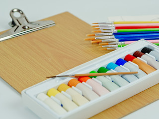 Naklejka premium Back to school concept idea, Stationary equipment set for back to school concept background