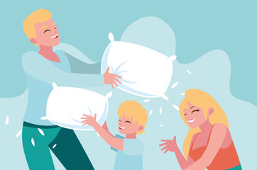 Mother and father with son playing design