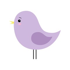 Little cute purple spring bird design. Cartoon character.