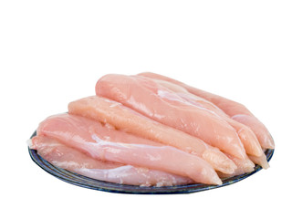 Fresh raw chicken vreast on the dish with white background and clipping mask
