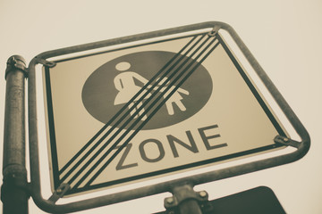 Pedestrian zone end sign on a pole