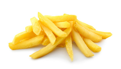 Tasty french fries on white background