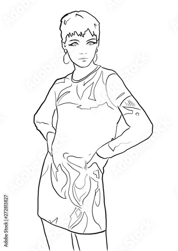Fashion Banner Girl In Dress Pixie Cut Hair Cute Girl Twiggy