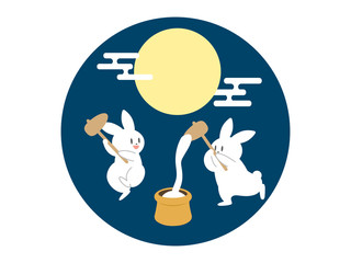 月見 ウサギの餅つき1