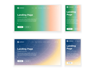 Landing page template desktop PC and mobile adaptive version set. Minimal geometric fading effect background. Dynamic volume lines composition. Vector design for business corporate website or app