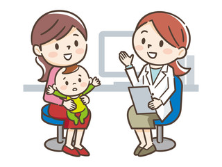 女性医師と母親と赤ちゃん