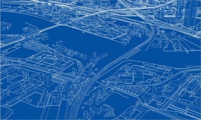 Outline city concept. Wire-frame style