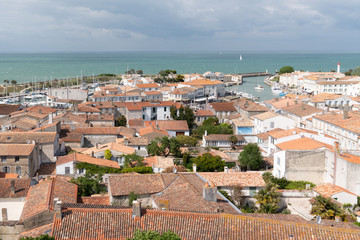 Aerial view of city port quay at Saint-Martin-de-Re in ile de Re France