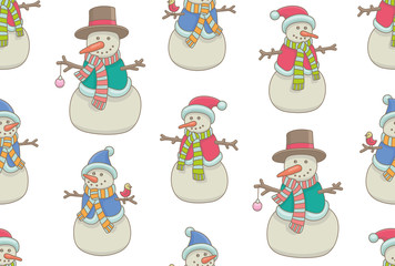 Seamless Pattern with Snowmen. isolated on white background