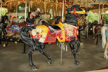 Black Carousel Horse with Red Saddle