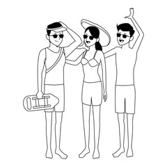 Summer friends enjoying summer in black and white