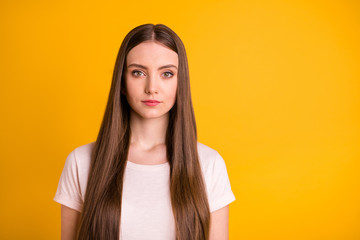 Obraz premium Portrait of charming nice pretty lady student study education learning feel satisfied glad ready work she her isolated modern light-colored outfit vibrant background