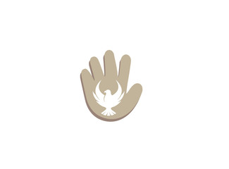 Fototapeta na wymiar Falcon or eagle open wings flying logo design illustration, hawk in a hand shape icon