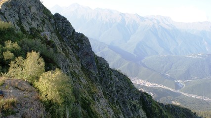 Naklejka premium Ski-lifts in Krasnaya Polyana. Sochi. Caucasus mountains..
