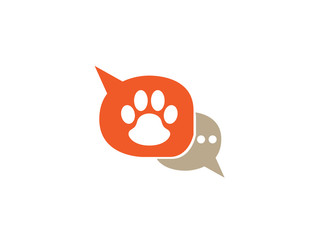 Paw inside an chat icon and footprint symbol logo design illustration in the shape