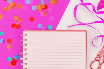 Notebook with colorful confetti