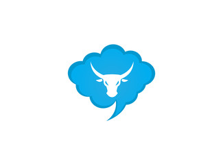 Bull head with angry face and big horns for logo design in a chat icon illustration