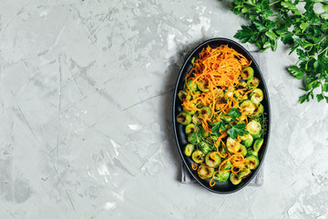 Roasted Brussels sprouts and marinated carrot chips