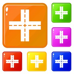 Crossing road icons set collection vector 6 color isolated on white background
