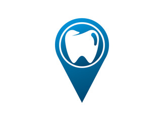 Teeth care symbol in the pin shape for dentist clinic logo design illustration