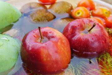 Mixed of tropical fruits close up, healthy concept.
