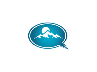 Big blue mountains with sun up and ice snow for logo design illustration in a chat icon