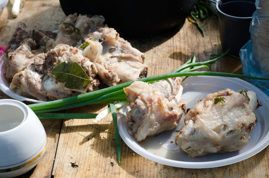 boiled lamb with green onions cooked in nature
