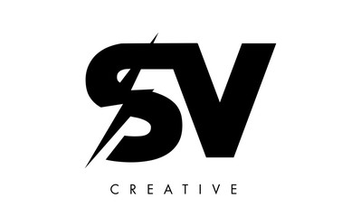 SV Letter Logo Design With Lighting Thunder Bolt. Electric Bolt Letter Logo
