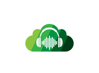 Headphones with music beats, Headset Logo design illustration in a cloud shape icon
