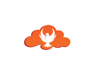 Falcon or eagle open wings flying logo design illustration, hawk in a cloud shape icon