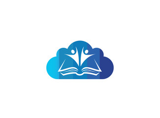 Kids or students open hands inside a book for logo design illustration, in a cloud shape icon