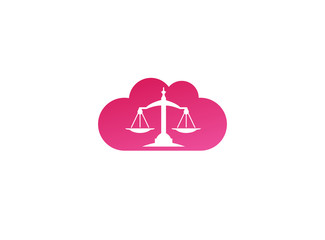 Balance symbol scales logo design illustration, law symbol in a cloud shape icon