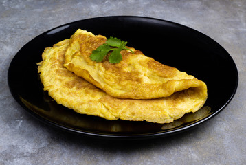 Omelette with tomatoes slide, coriander and scallion.