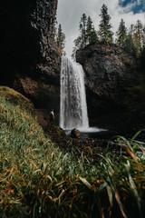 Fototapeta na wymiar Water and Waterfalls at Moul Falls, Wells Gray Park, Canada